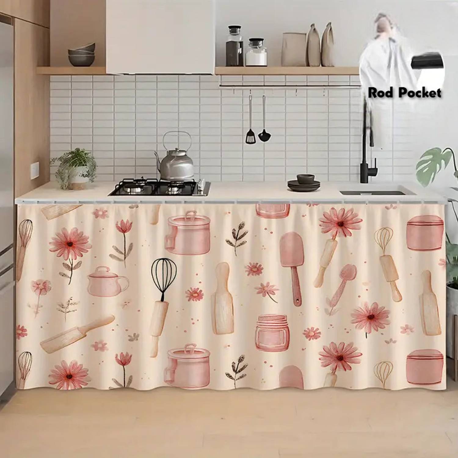 ANSHMJIMN 150 cm (5 ft) Kitchen Sink Satin Blackout Curtain Single Curtain