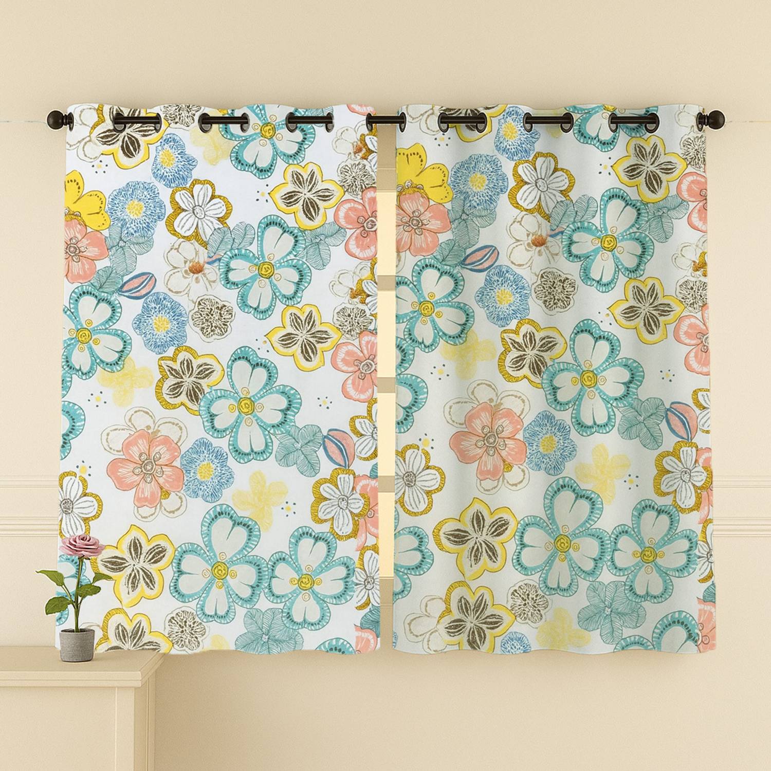 AKLTEXTILES 152 cm (5 ft) Window Cotton Room Darkening Curtain (Pack Of 2)