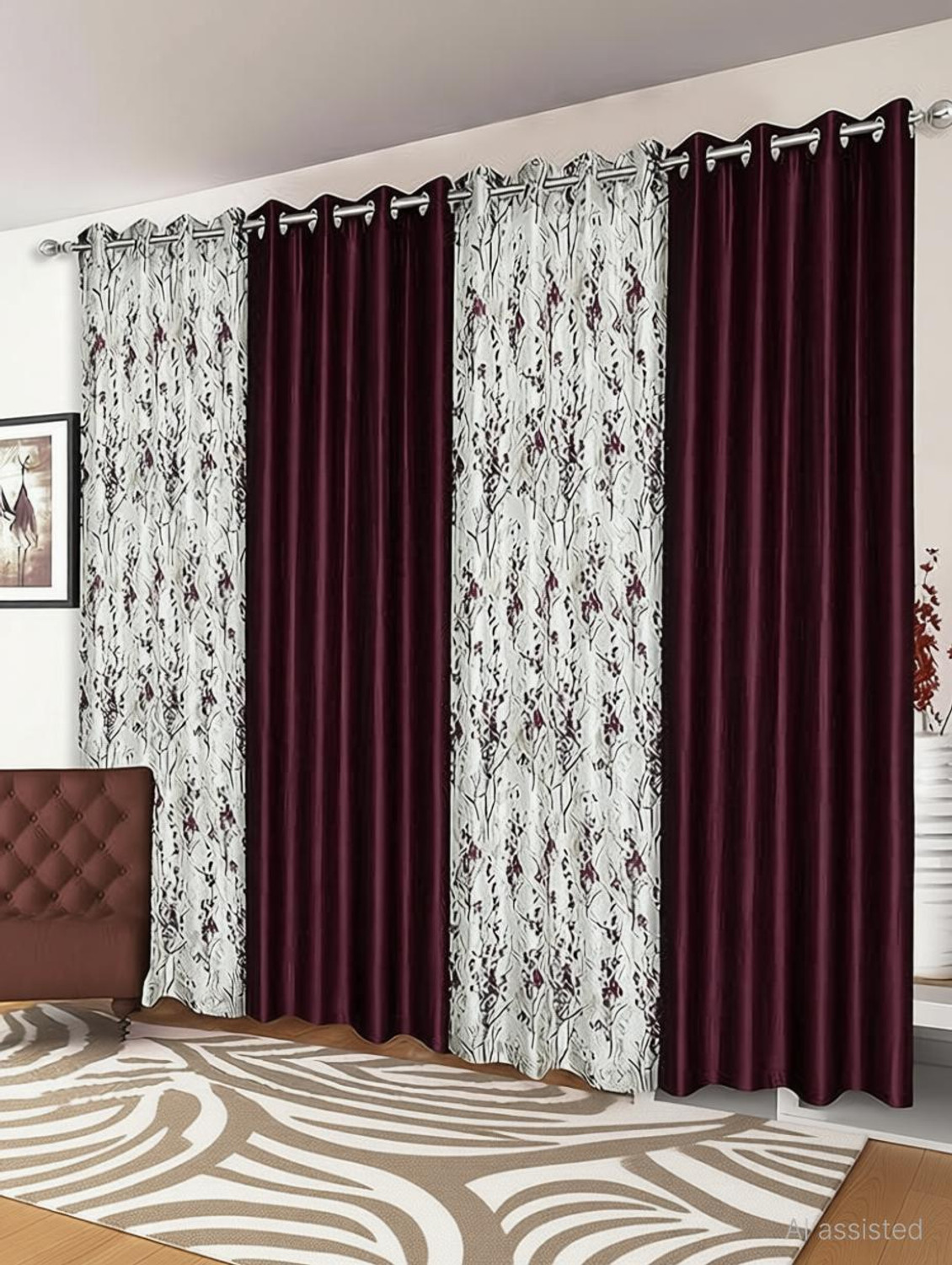 Image of Benchmark 336 cm (11 ft) Long Door Polyester Semi Transparent Curtain (Pack Of 4)