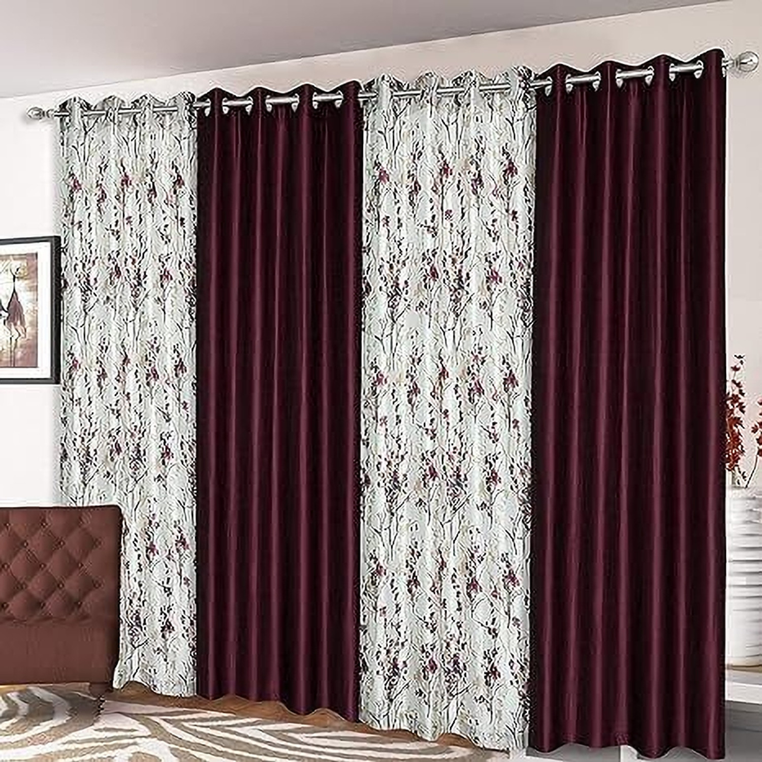 Image of Benchmark 336 cm (11 ft) Long Door Polyester Semi Transparent Curtain (Pack Of 4)