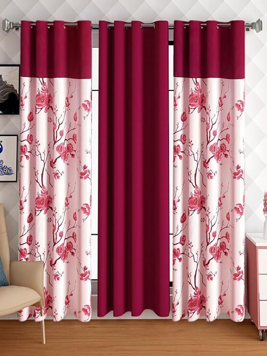 Image of Lunar Days 274 cm (9 ft) Long Door Polyester Room Darkening Curtain (Pack Of 3)