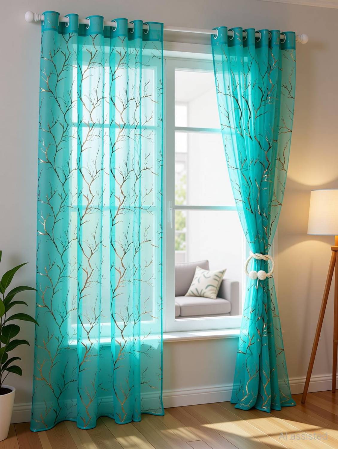 ABODRIC 152 cm (5 ft) Window Polyester Semi Transparent Curtain (Pack Of 2)