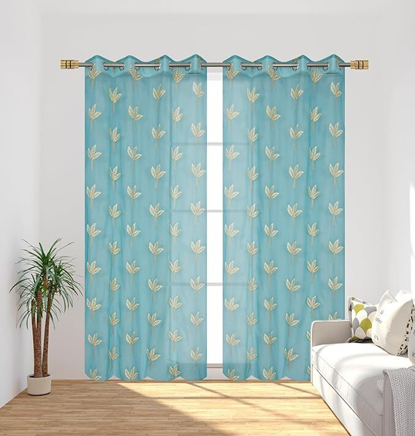 Image of SHARAN CREATIONS 152 cm (5 ft) Window Polyester, Tissue Transparent Curtain (Pack Of 2)