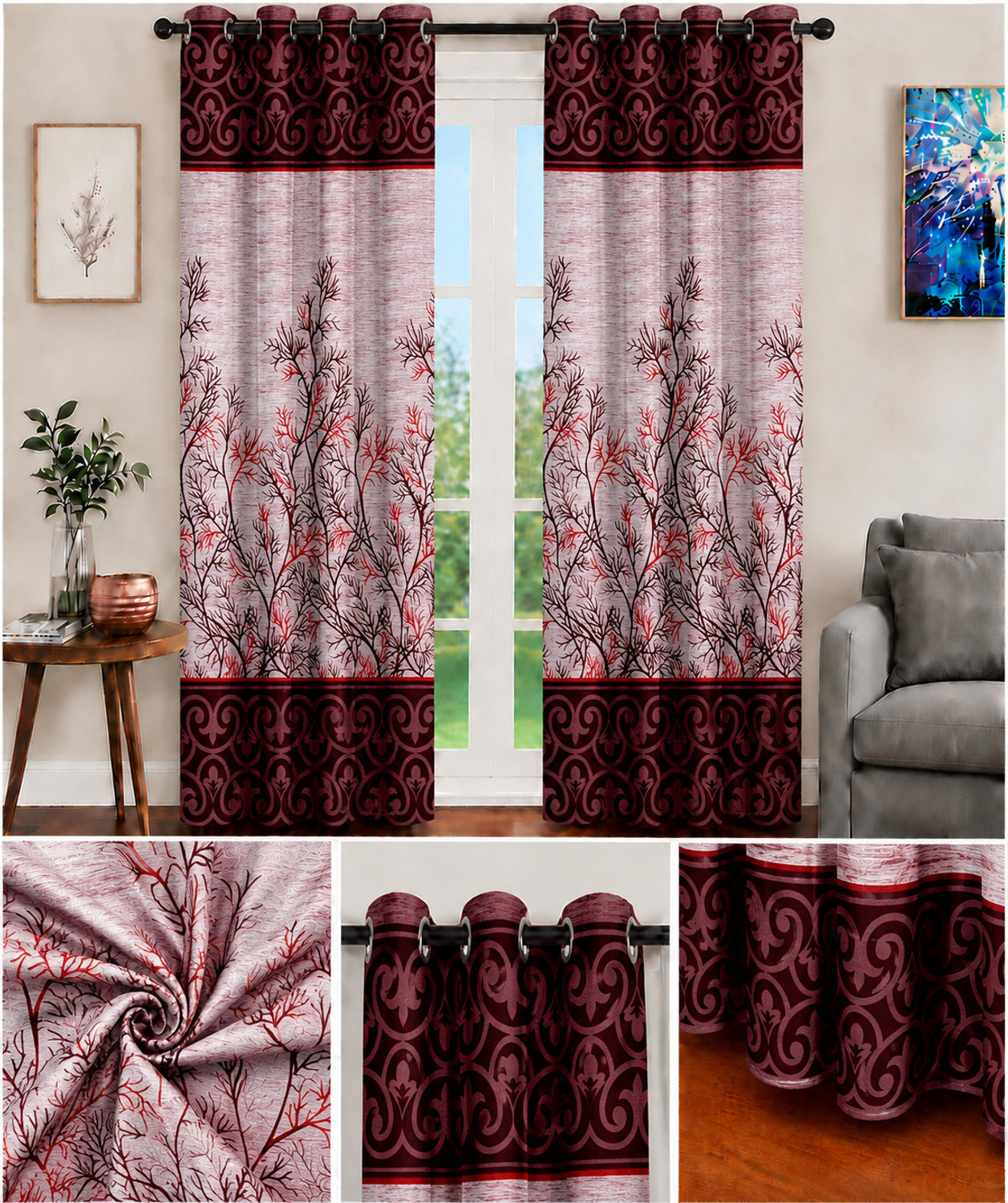 Image of Cortina 150 cm (5 ft) Window Polyester Semi Transparent Curtain (Pack Of 2)