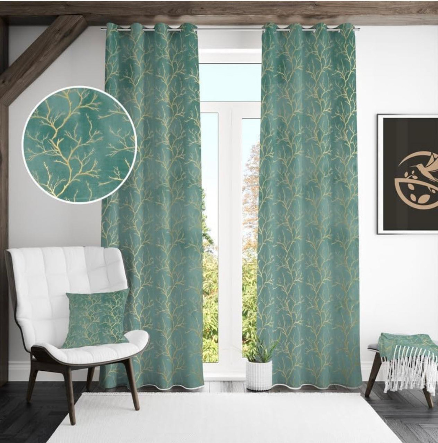 Image of VIRIDIAN DECOR 213 cm (7 ft) Door Velvet Room Darkening Curtain (Pack Of 2)