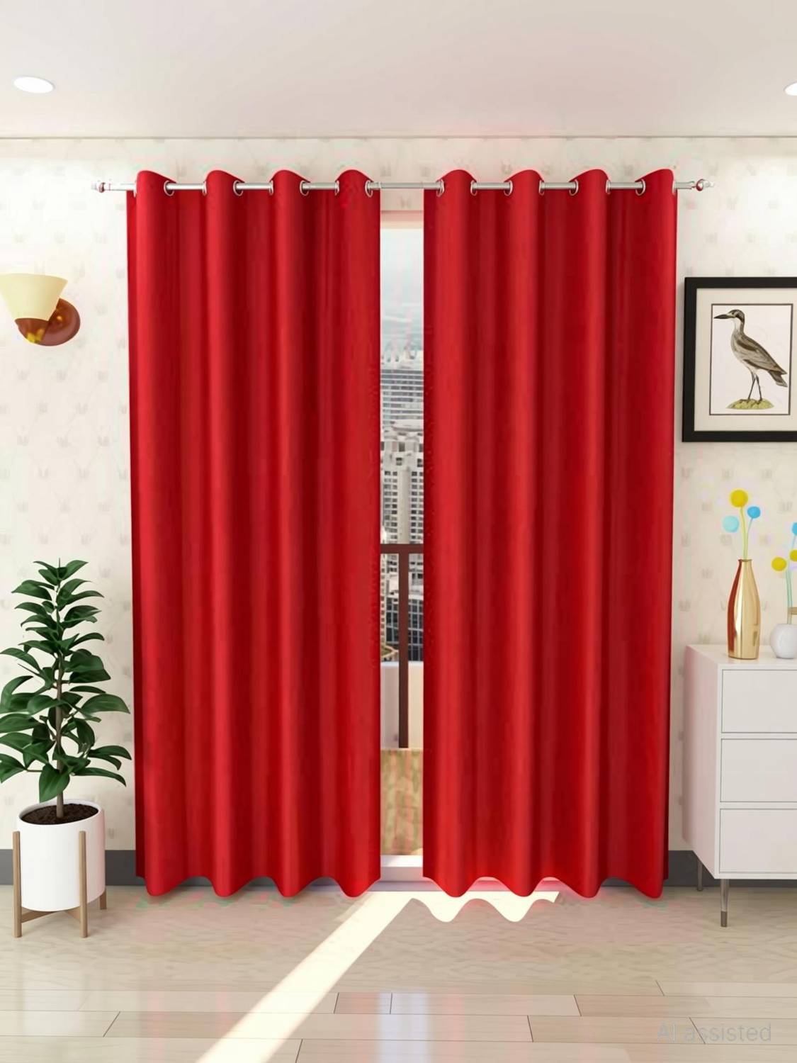 BELLA TRUE 213 cm (7 ft) Door Polyester Semi Transparent Curtain (Pack Of 2)