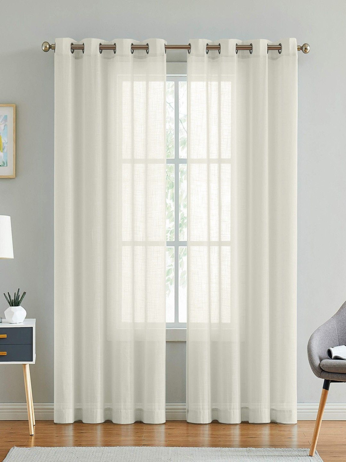 Image of LINENWALAS 228.6 cm (8 ft) Door Cotton Semi Transparent Curtain (Pack Of 2)