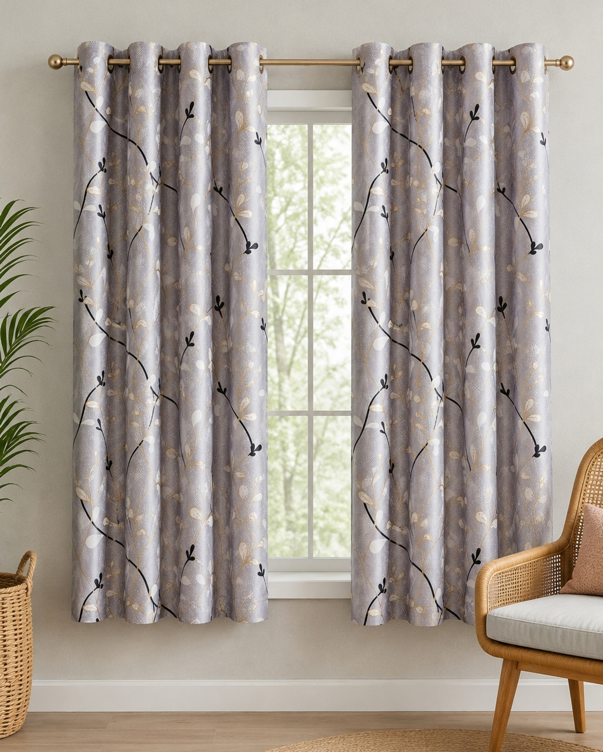 Image of TAJ TEXTILE 153 cm (5 ft) Window Cotton Room Darkening Curtain (Pack Of 2)