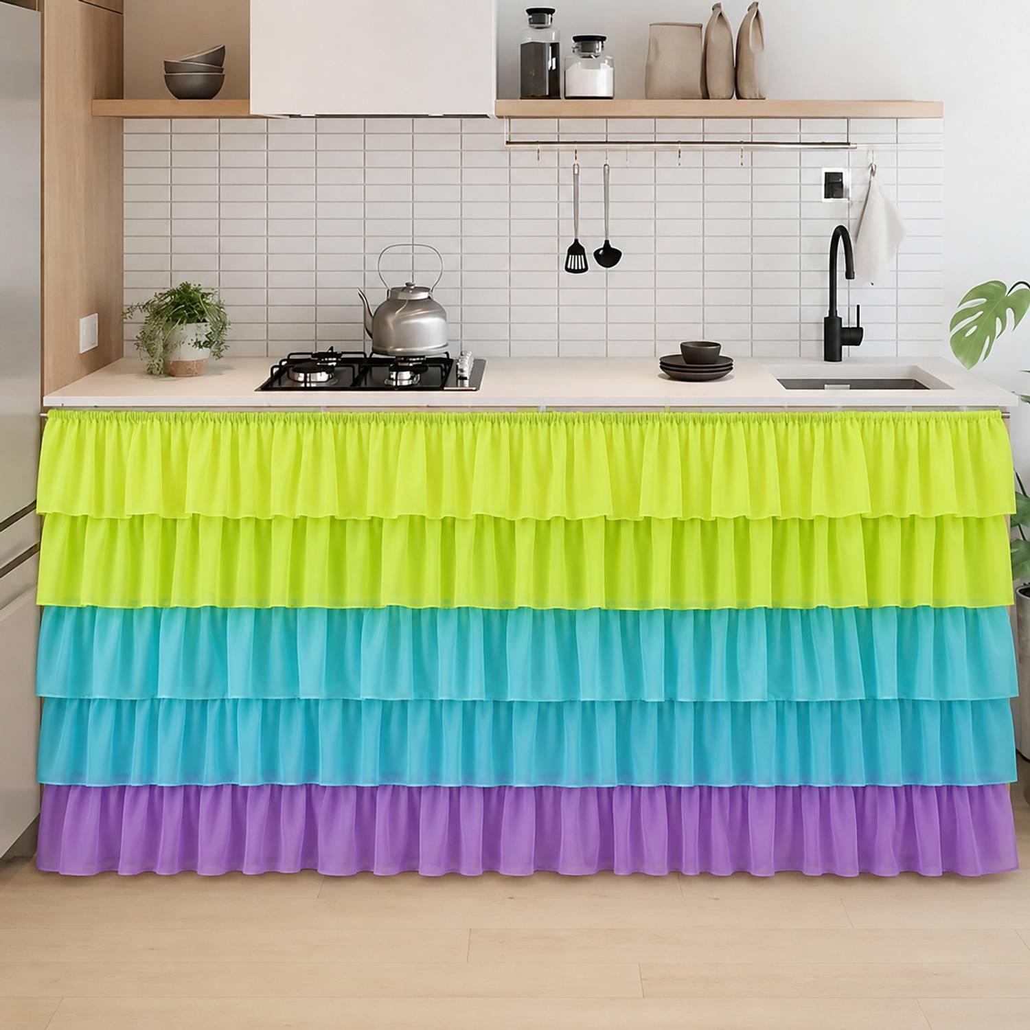 ANSHMJIMN 150 cm (5 ft) Kitchen Sink Satin Blackout Curtain Single Curtain