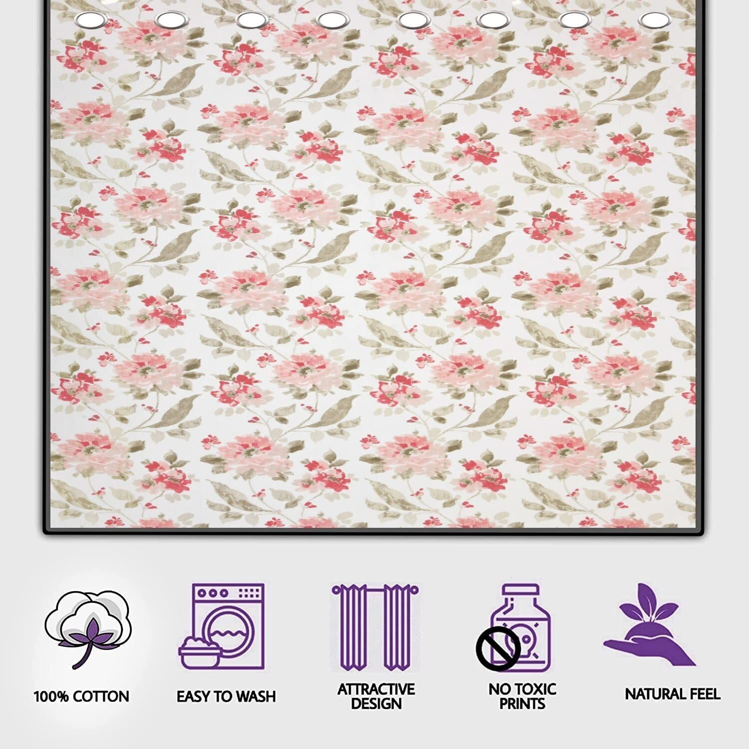 Image of Trance Home Linen 213.36 cm (7 ft) Door Cotton Semi Transparent Curtain Single Curtain (Tashi Pink, Printed)