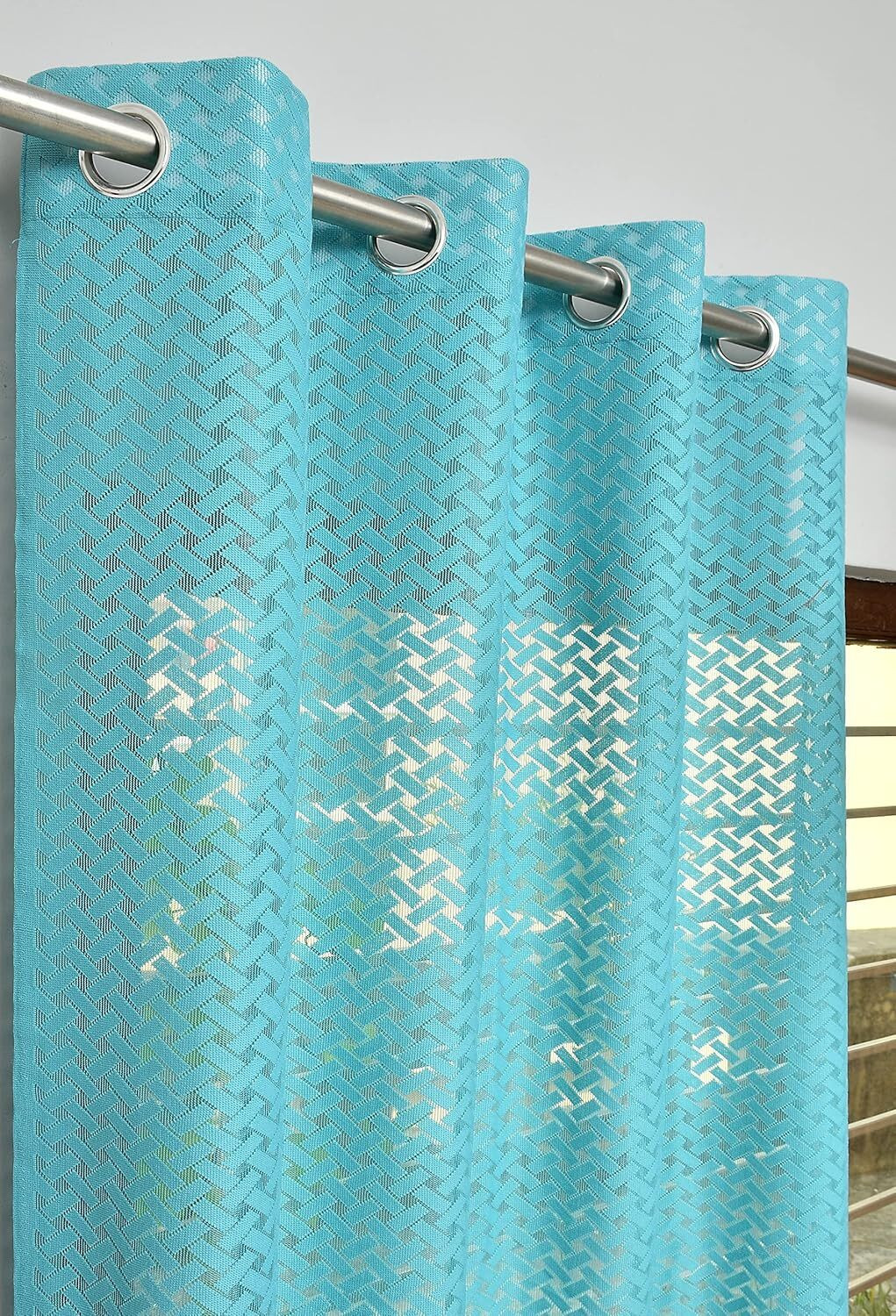 Image of Diara Homes 213 cm (7 ft) Door Net Transparent Curtain (Pack Of 2) (Aqua, Self Design)