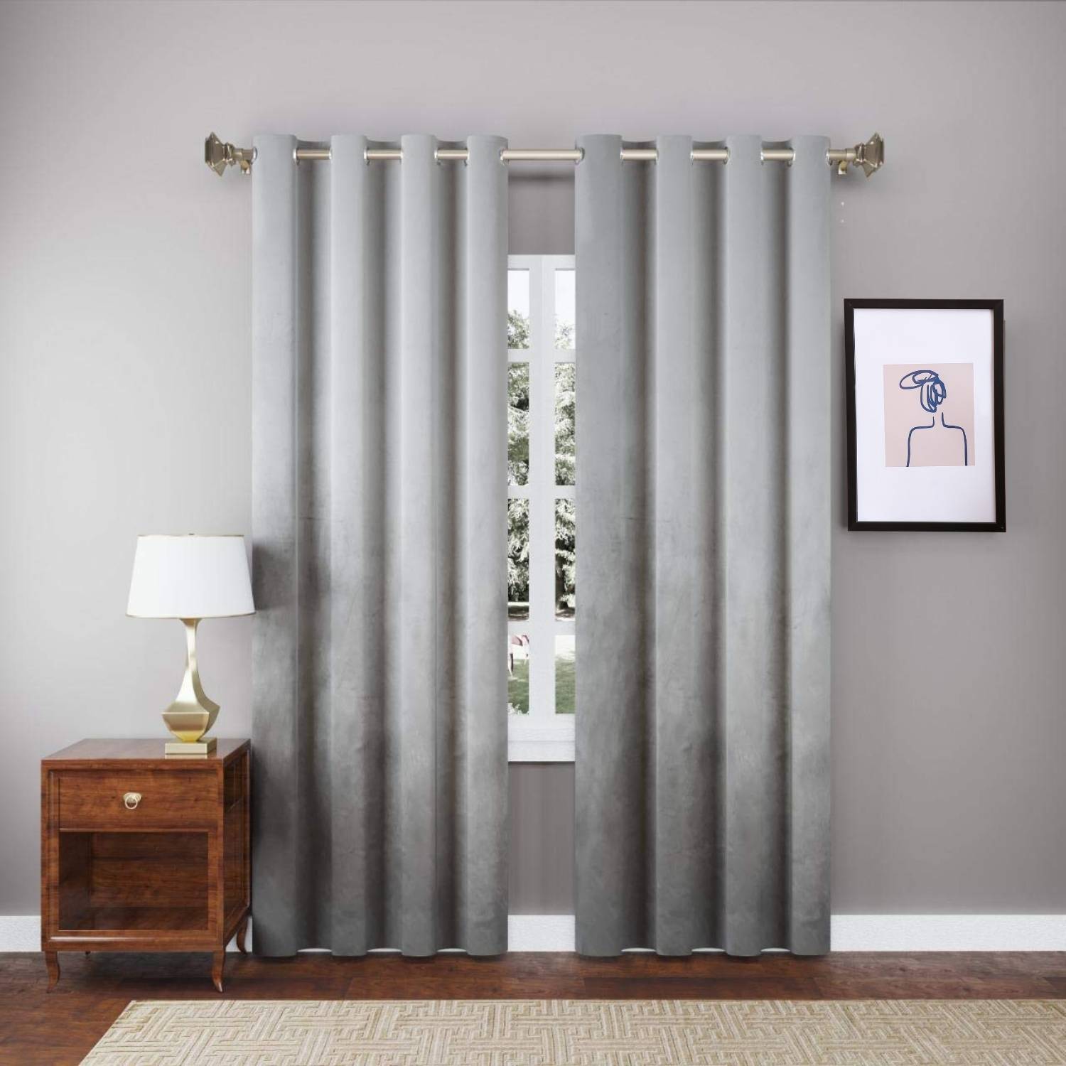 Alvora 152.4 cm (5 ft) Window Velvet Blackout Curtain (Pack Of 2)