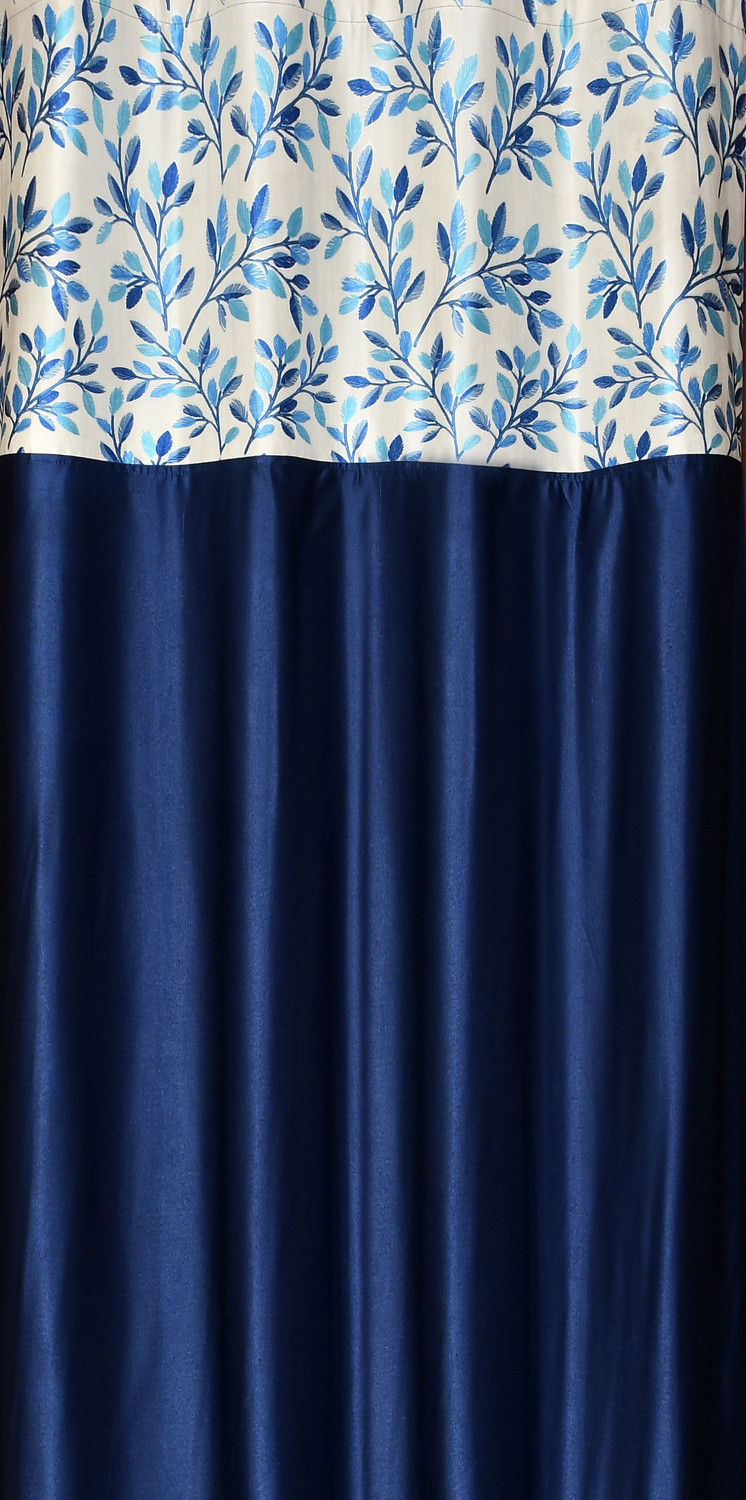 Image of Homefab India 213.36 cm (7 ft) Door Polyester Room Darkening Curtain (Pack Of 2) (Navy, Floral)