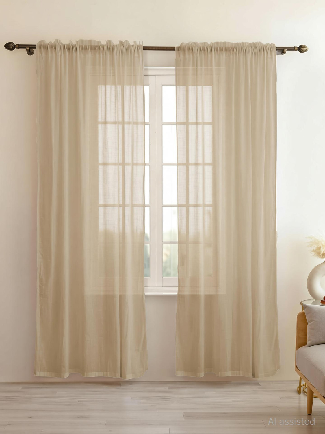 Image of LINENWALAS 213 cm (7 ft) Door Cotton Transparent Curtain (Pack Of 2)
