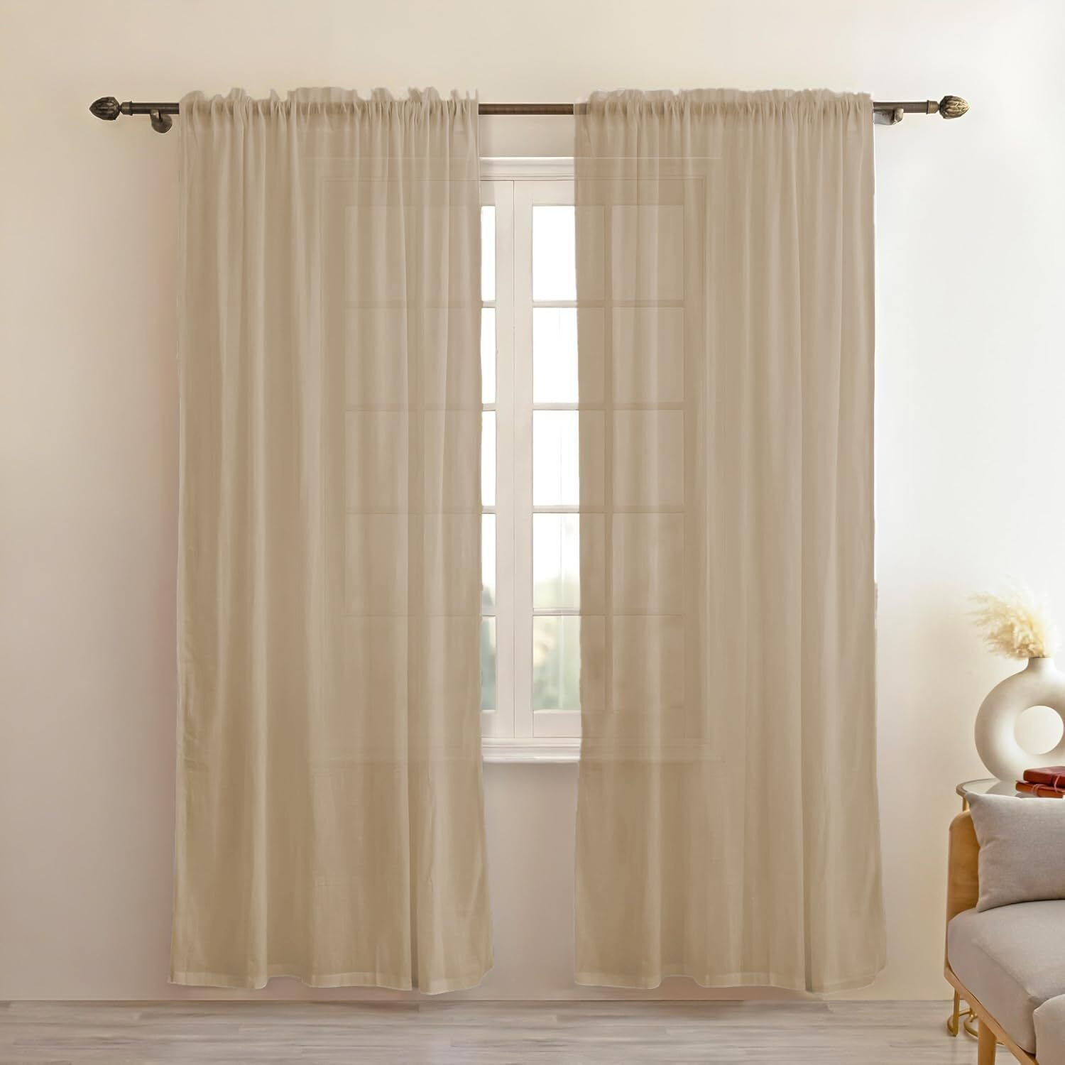 Image of LINENWALAS 213 cm (7 ft) Door Cotton Transparent Curtain (Pack Of 2)