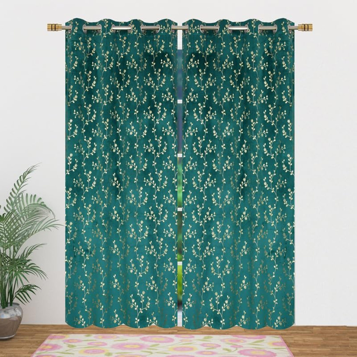 Image of Arick Home 153 cm (5 ft) Window Velvet Room Darkening Curtain (Pack Of 2)