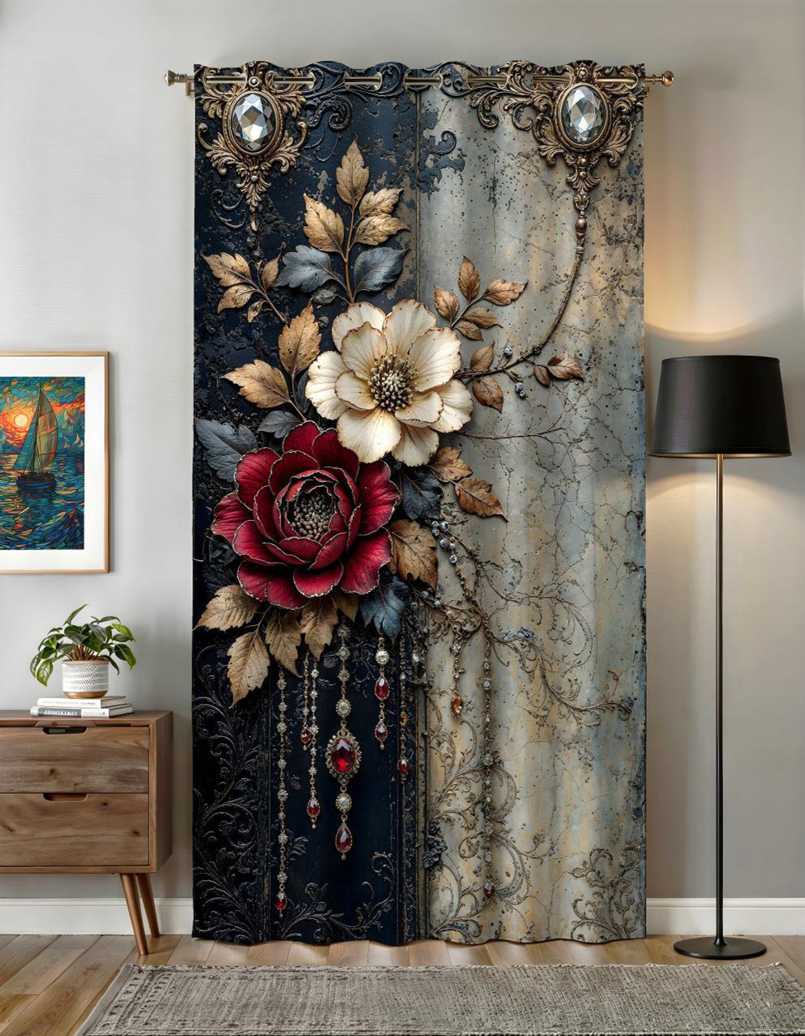 Image of Houseofcurtain 220 cm (7 ft) Long Door Polyester Room Darkening Curtain Single Curtain