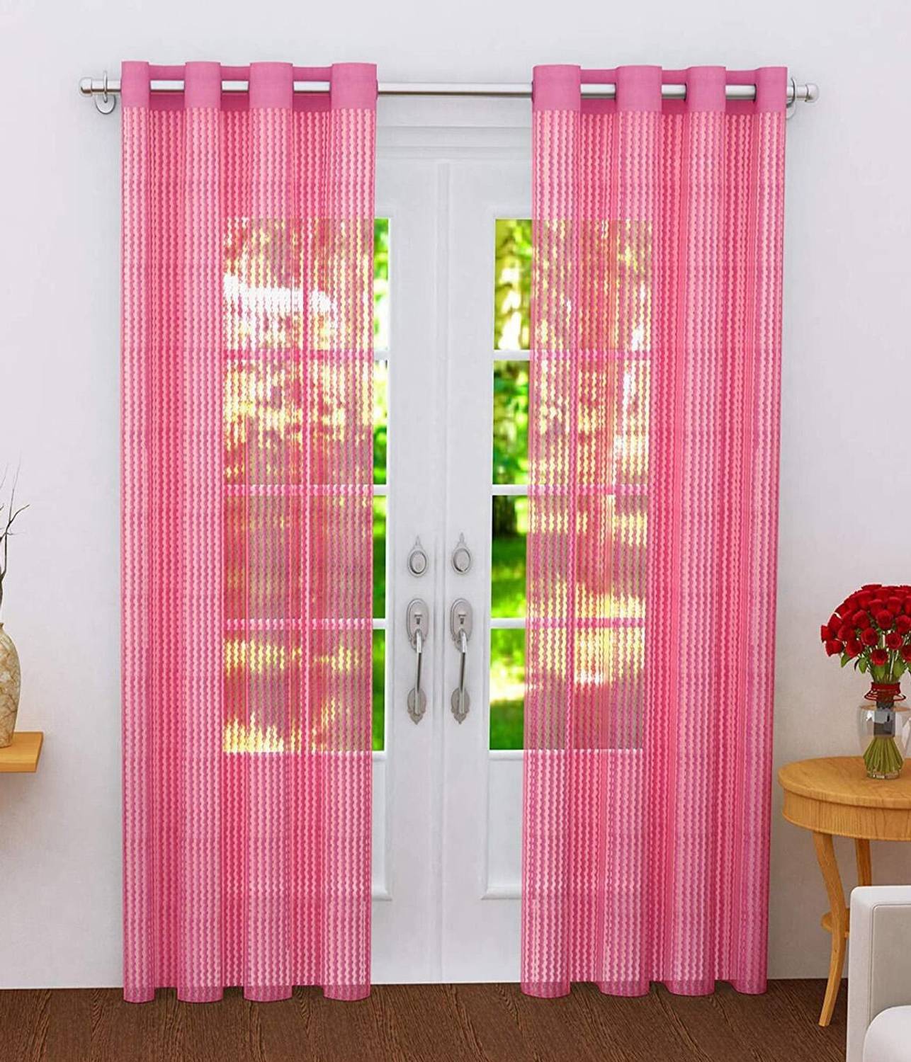AH ARTSY HOME 214 cm (7 ft) Door Tissue, Net Semi Transparent Curtain (Pack Of 2)