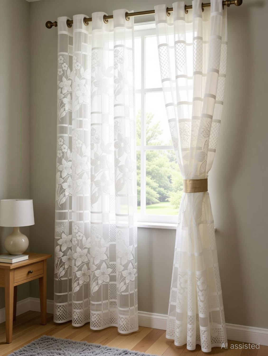 Image of DTODEXPRESS 152.4 cm (5 ft) Window Net Room Darkening Curtain Single Curtain