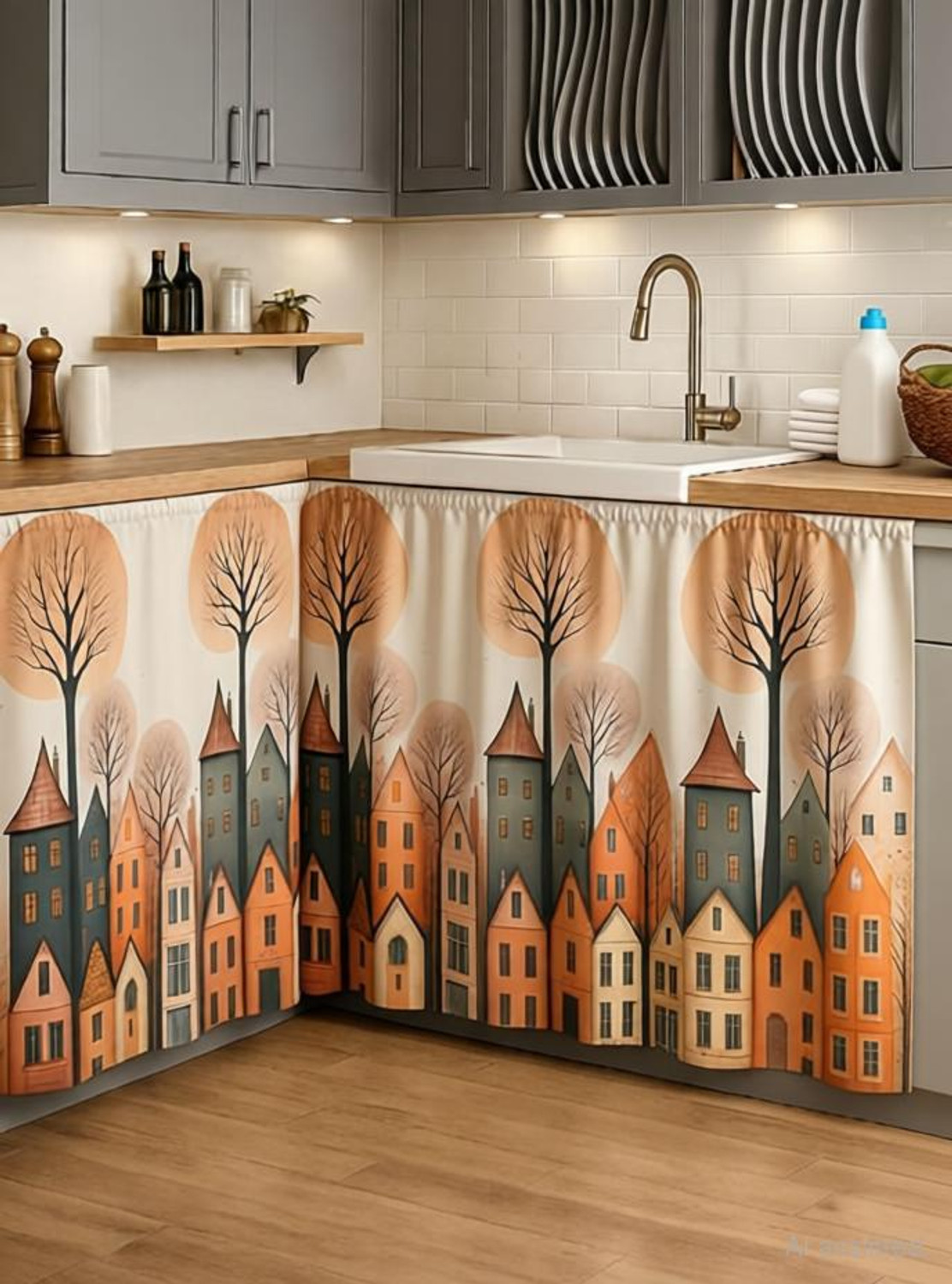 Image of ANSHMJIMN 150 cm (5 ft) Kitchen Sink Polyester Blackout Curtain (Pack Of 2)