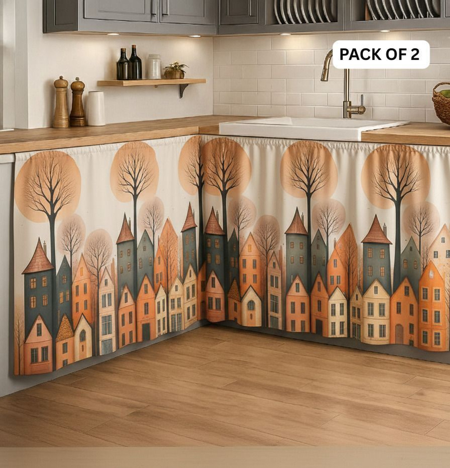 Image of ANSHMJIMN 150 cm (5 ft) Kitchen Sink Polyester Blackout Curtain (Pack Of 2)