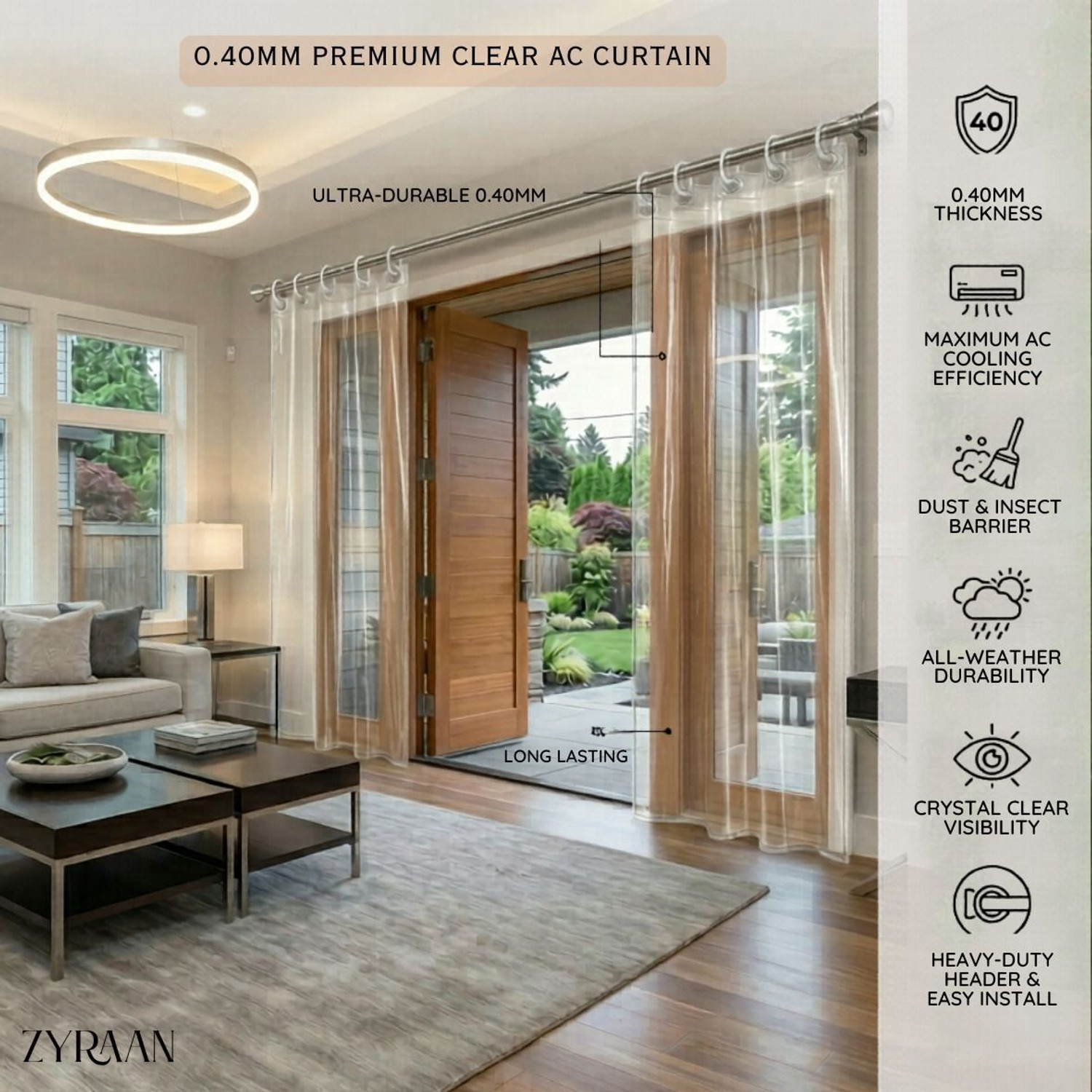 Image of Zyraan Decor 214 cm (7 ft) Door PVC Transparent Curtain Single Curtain