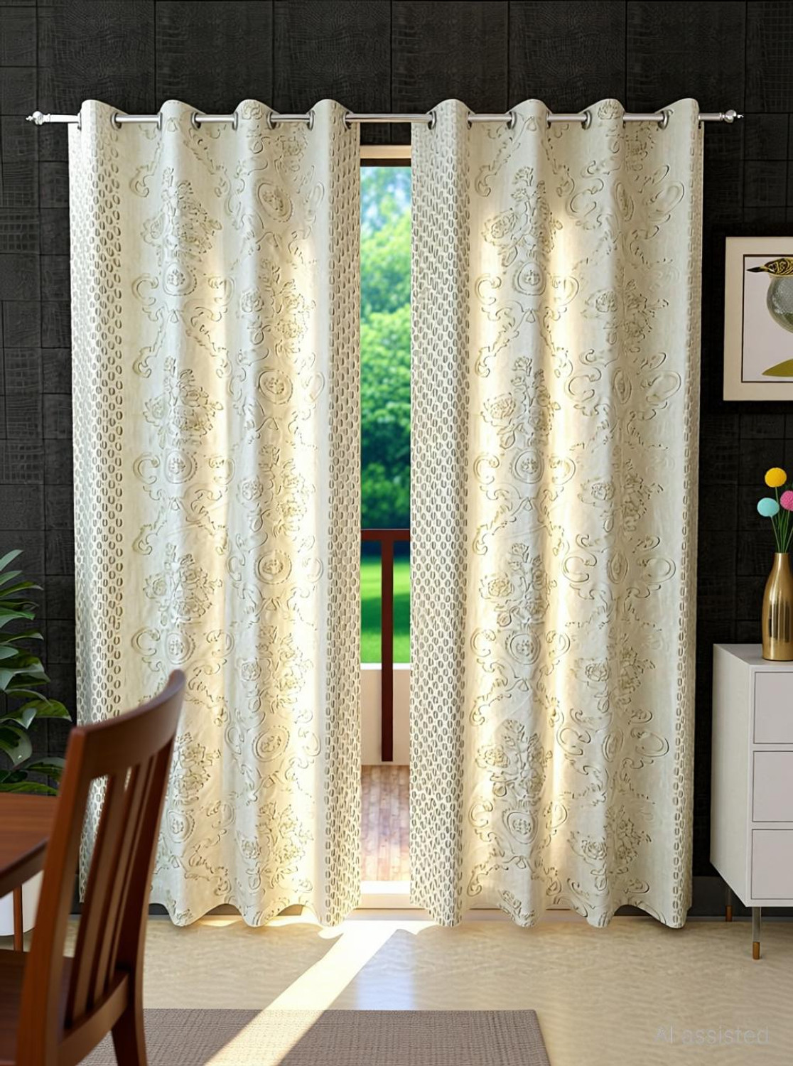 Image of Ruhi Home Furnishing 212 cm (7 ft) Door Polyester Semi Transparent Curtain (Pack Of 2)