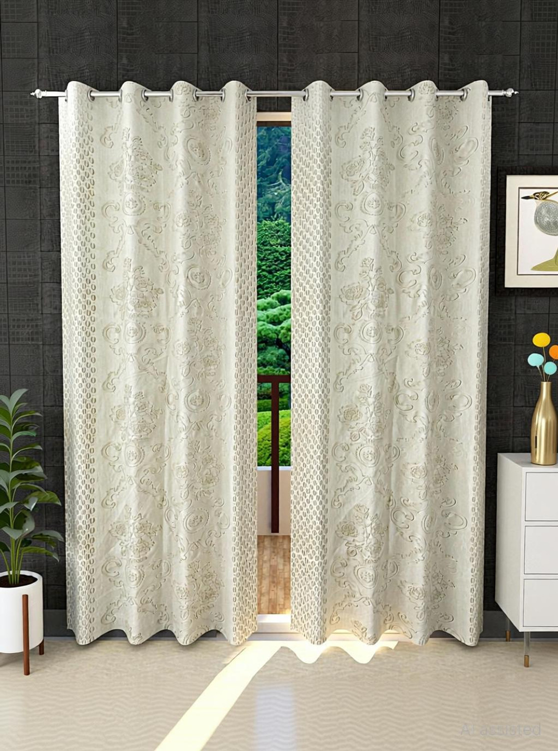 Image of Ruhi Home Furnishing 212 cm (7 ft) Door Polyester Semi Transparent Curtain (Pack Of 2)