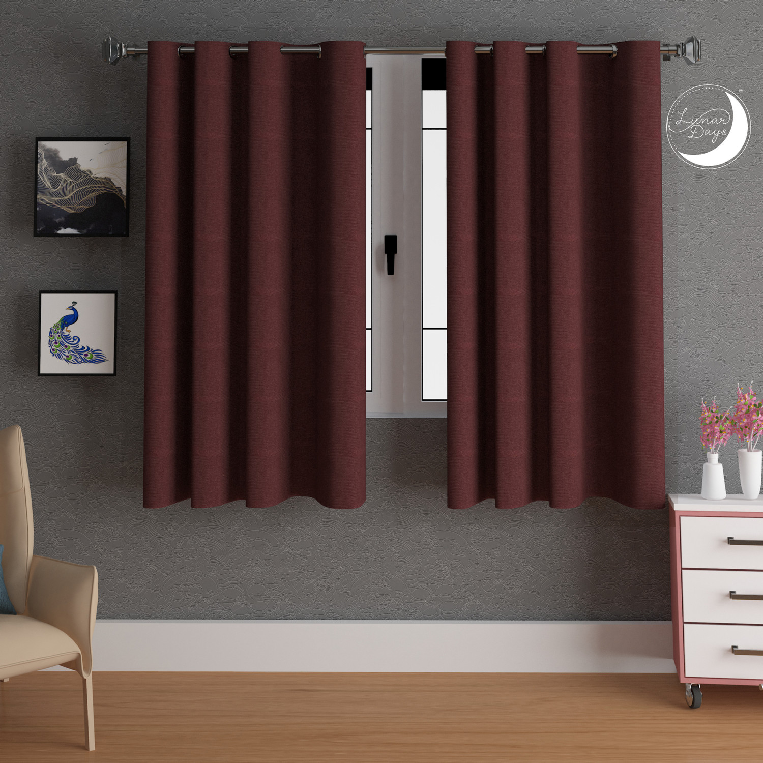 Image of Lunar Days 152 cm (5 ft) Window Polyester Room Darkening Curtain (Pack Of 2)