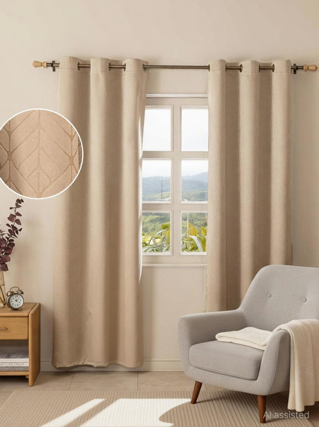 Image of HOMEMONDE 243.84 cm (8 ft) Shower Polyester Blackout Curtain (Pack Of 2)