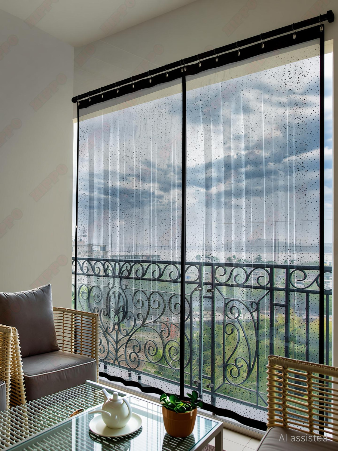 Image of Hippo 274.32 cm (9 ft) Door PVC Transparent Curtain (Pack Of 2)