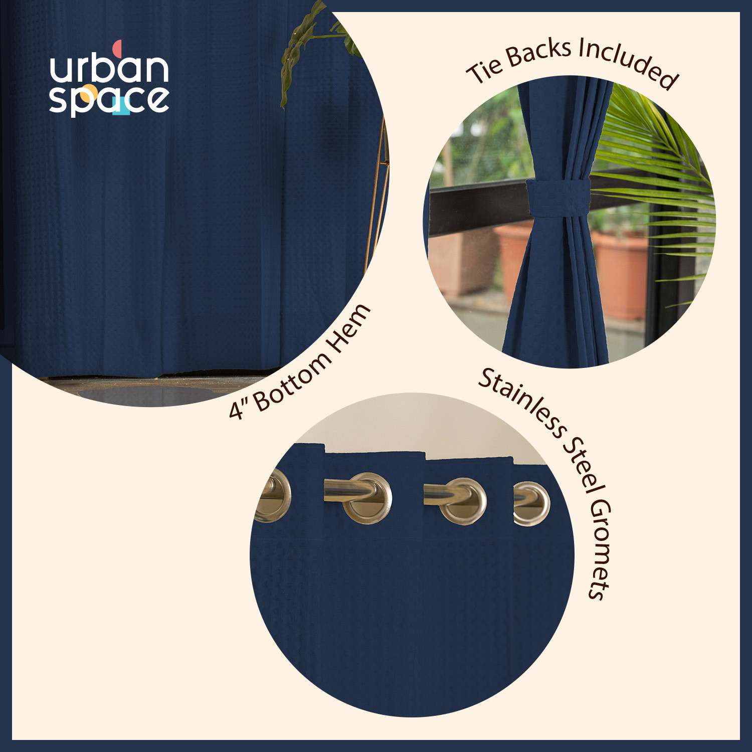 Image of Urban Space 152 cm (5 ft) Window Cotton Room Darkening Curtain (Pack Of 2)