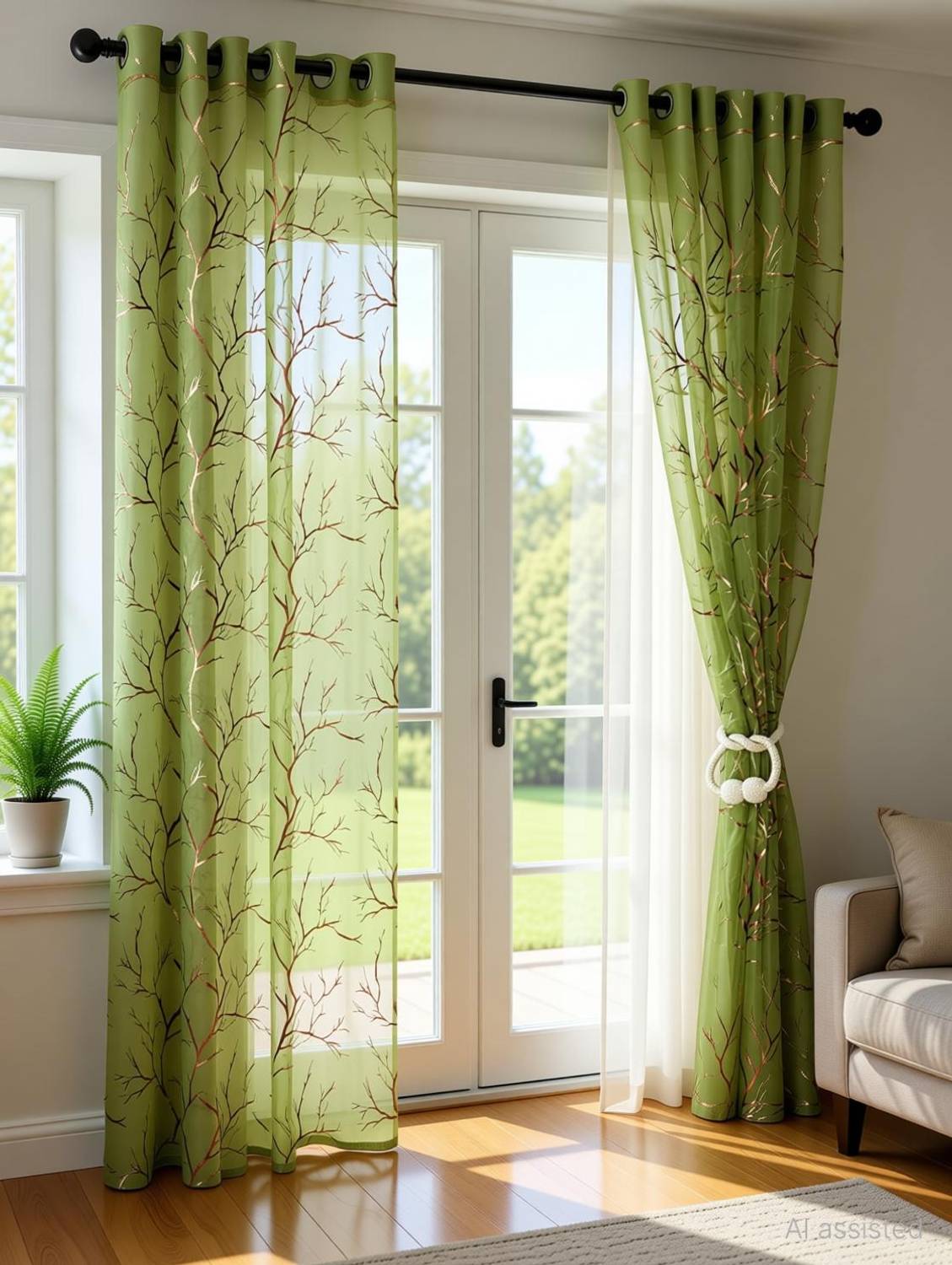 ABODRIC 213 cm (7 ft) Door Polyester Semi Transparent Curtain (Pack Of 2)