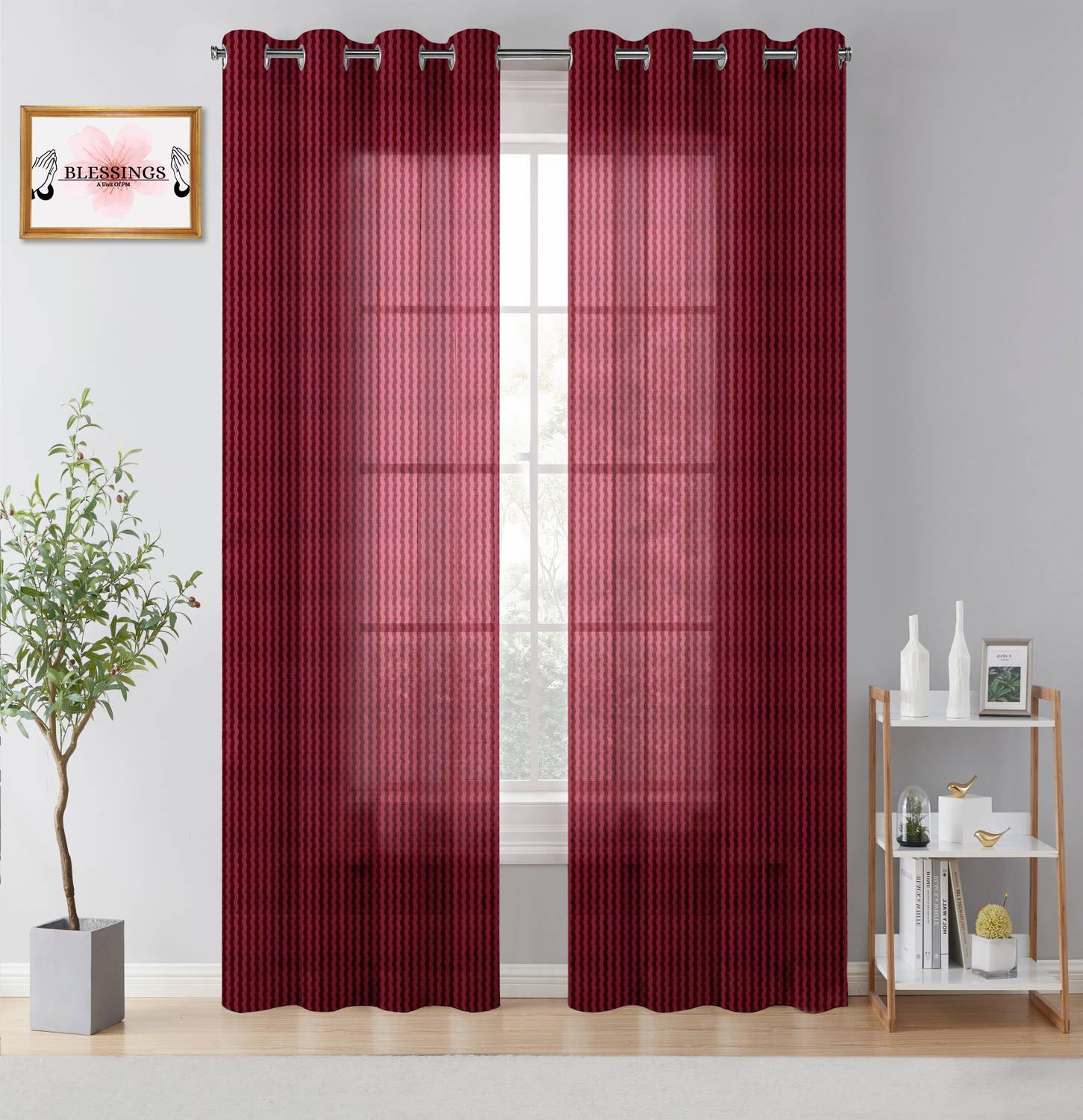 BLESSINGS 213.36 cm (7 ft) Door Polyester, Net Transparent Curtain (Pack Of 2)