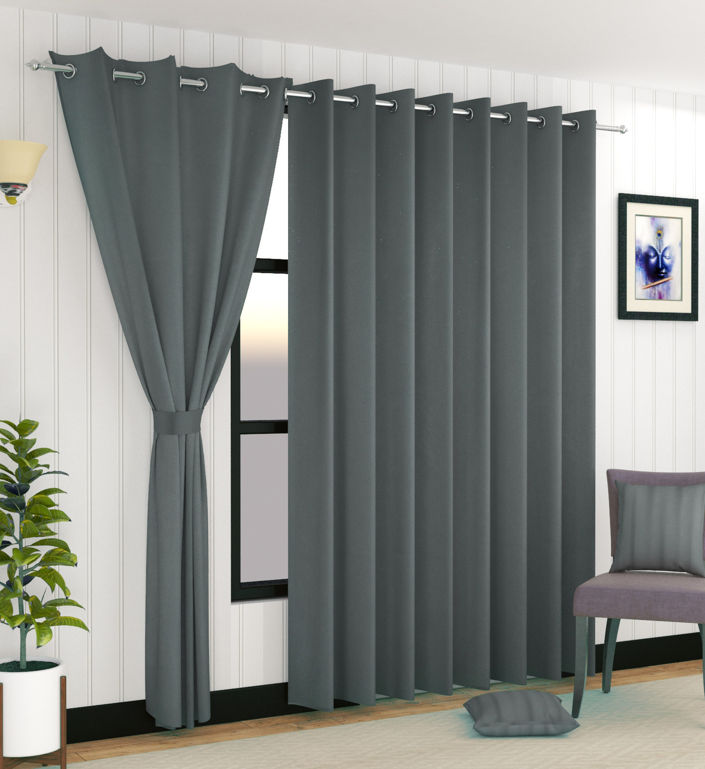 Image of Homefab India 182 cm (6 ft) Window Polyester Blackout Curtain (Pack Of 2)