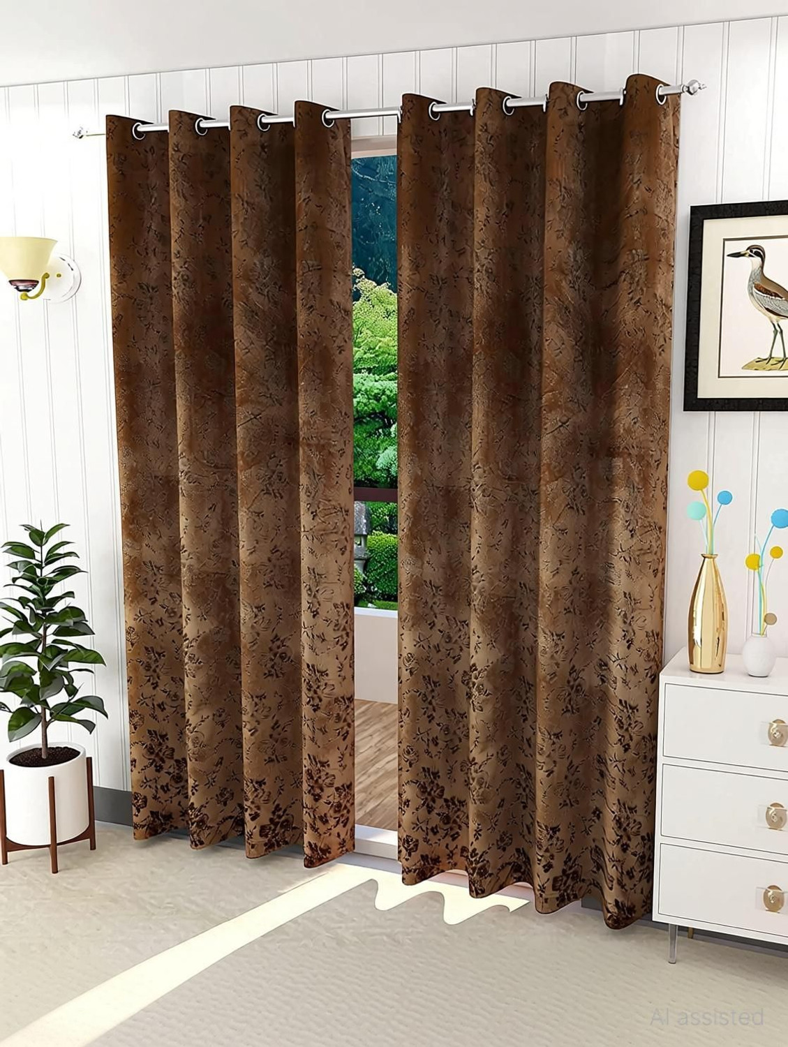 Image of Kraftiq Homes 304 cm (10 ft) Long Door Velvet Room Darkening Curtain (Pack Of 2)