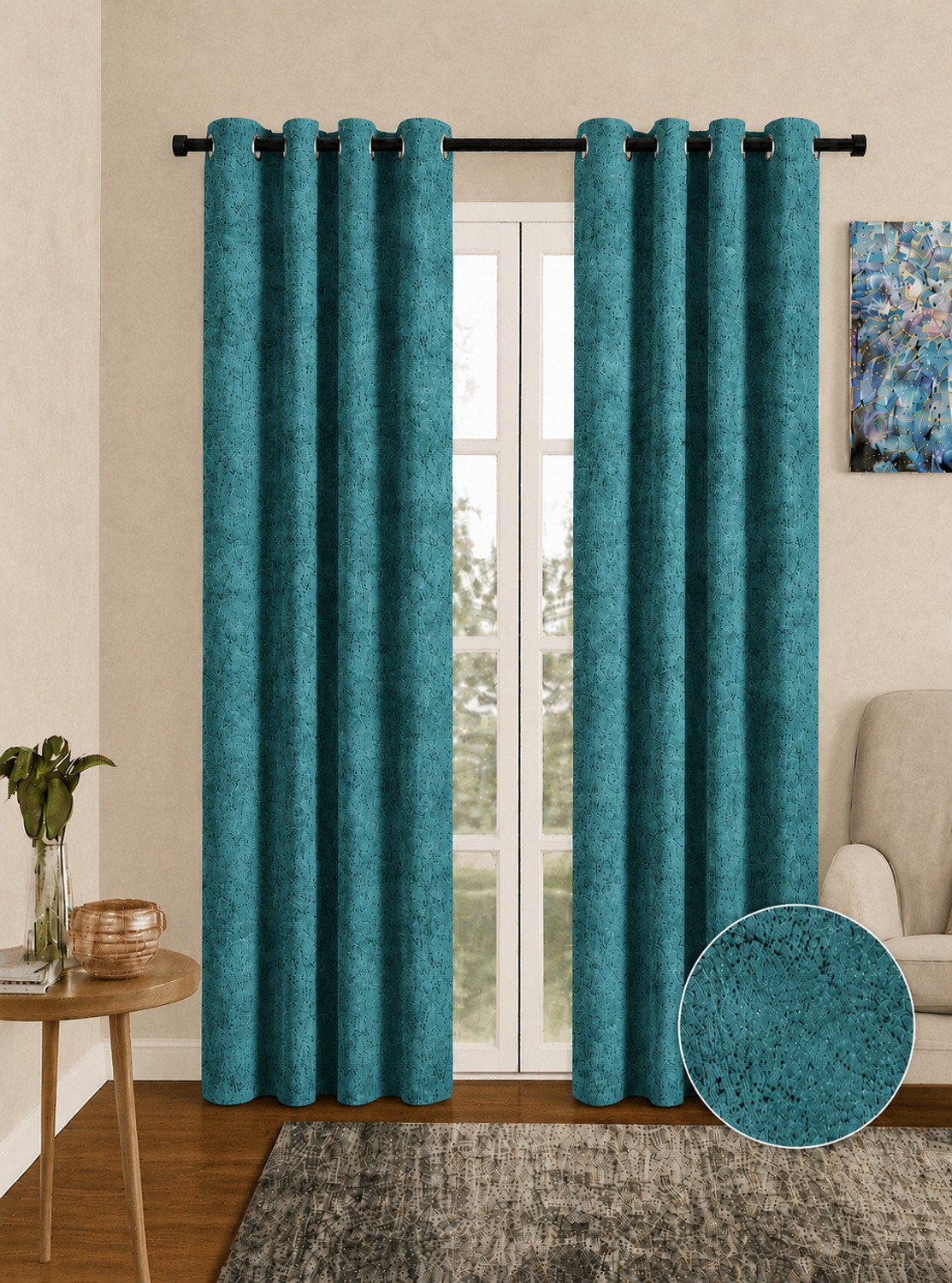 Image of Cortina 210 cm (7 ft) Door Velvet Blackout Curtain (Pack Of 2)