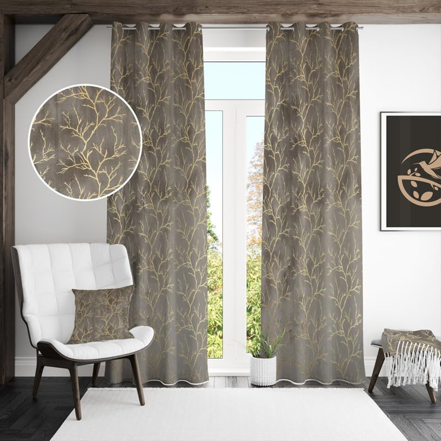 Image of Galaxy Drape 274 cm (9 ft) Long Door Velvet Room Darkening Curtain (Pack Of 2)