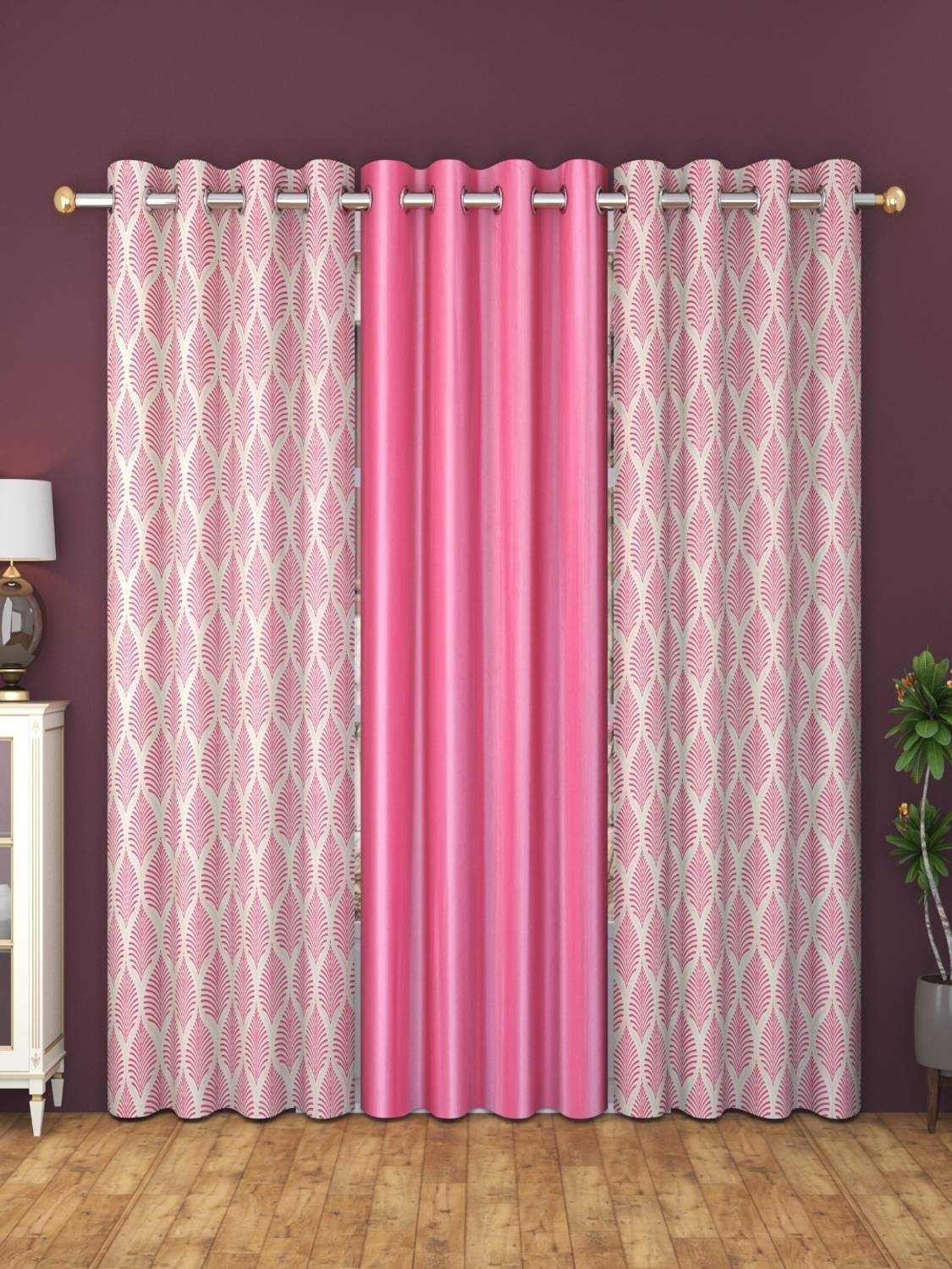 AASHI TRADERS 153 cm (5 ft) Window Polyester Semi Transparent Curtain (Pack Of 3)