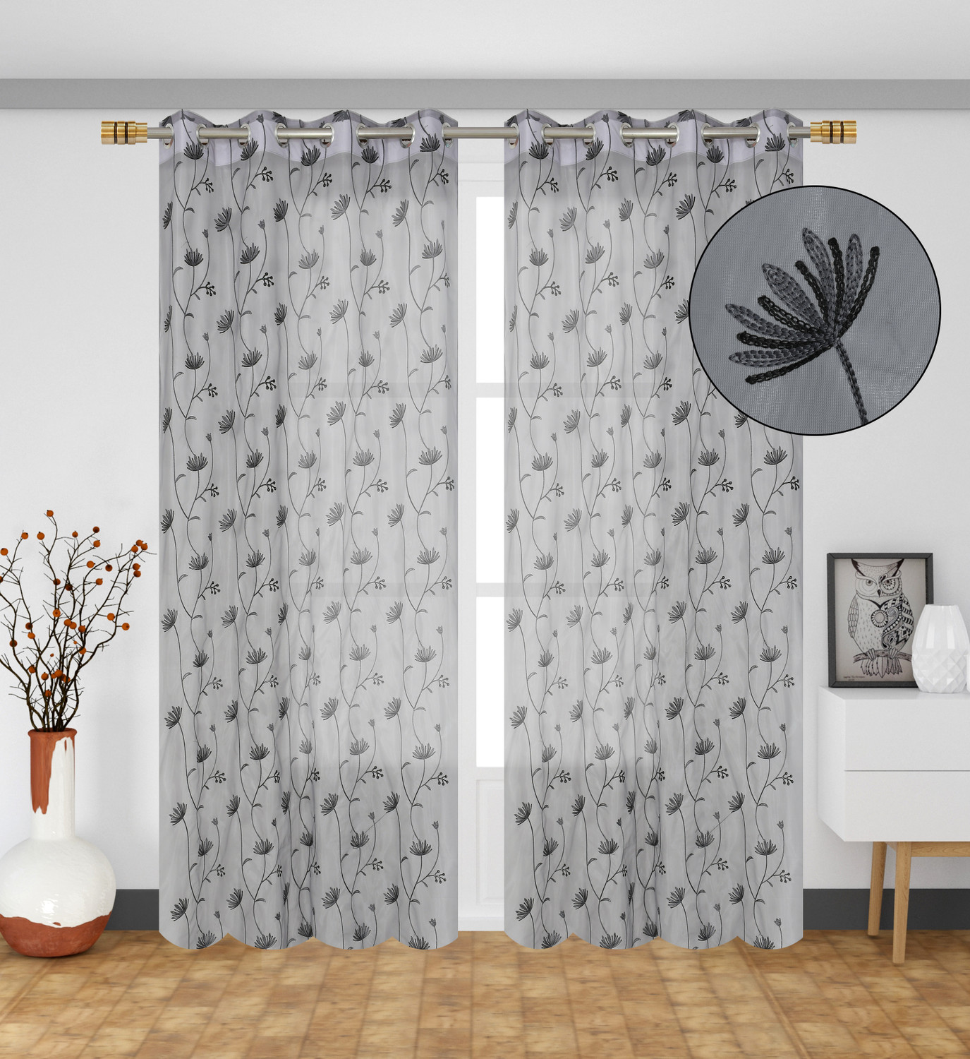Image of Brand Roots 214 cm (7 ft) Door Net Transparent Curtain (Pack Of 2)
