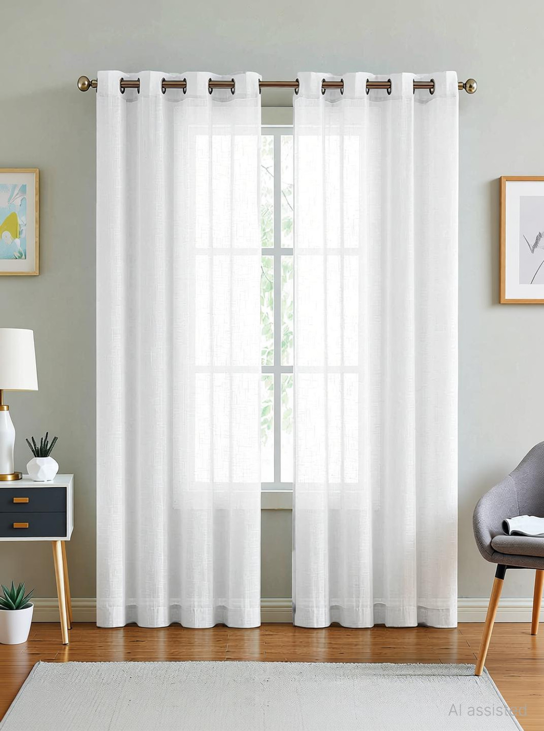 LINENWALAS 152 cm (5 ft) Window Cotton Transparent Curtain (Pack Of 2)