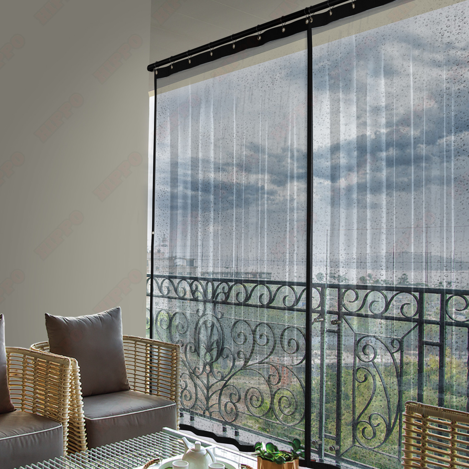 Image of Hippo 243.84 cm (8 ft) Shower PVC Transparent Curtain (Pack Of 2)