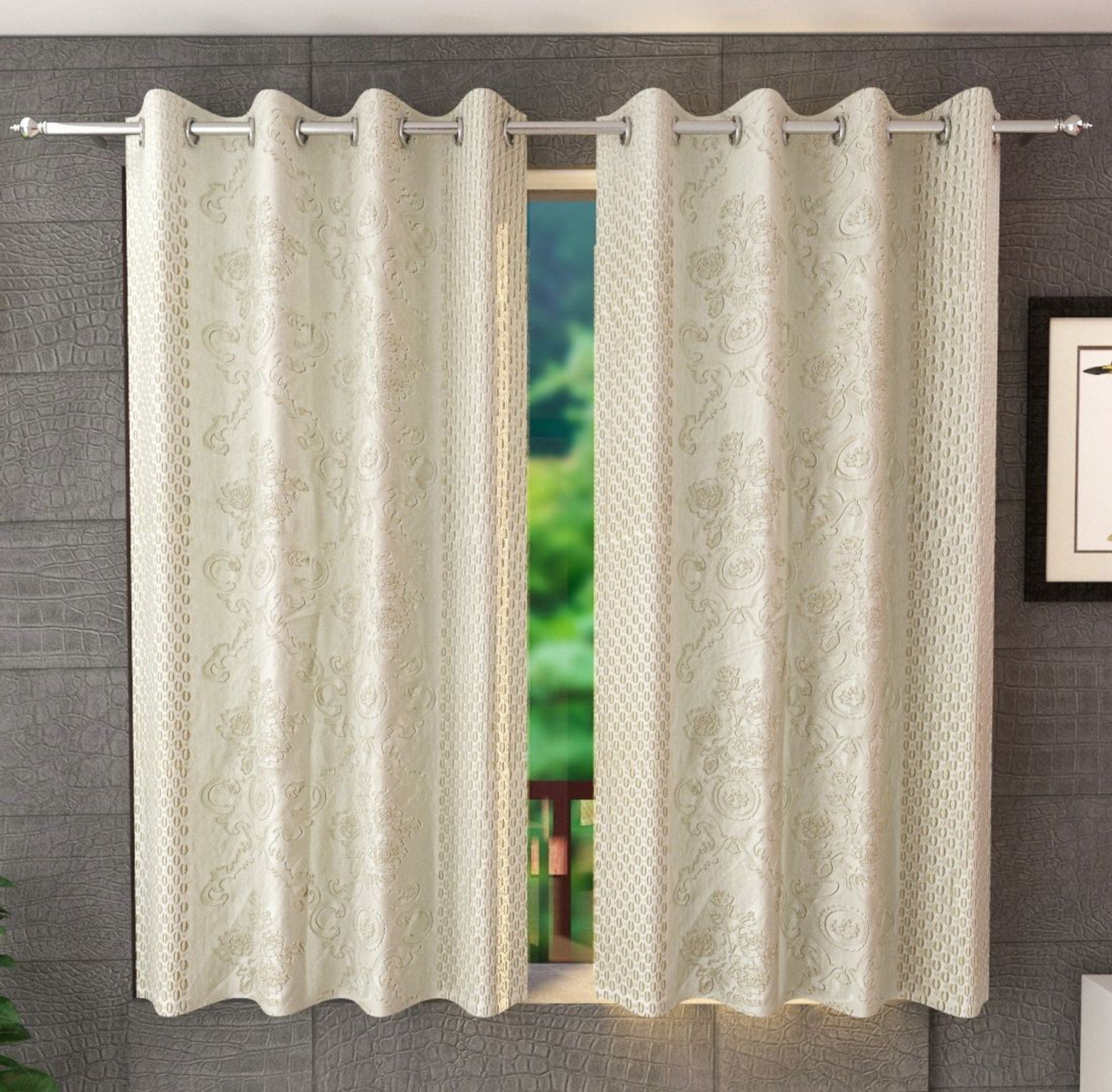 Image of Ruhi Home Furnishing 152 cm (5 ft) Window Polyester Semi Transparent Curtain (Pack Of 2)