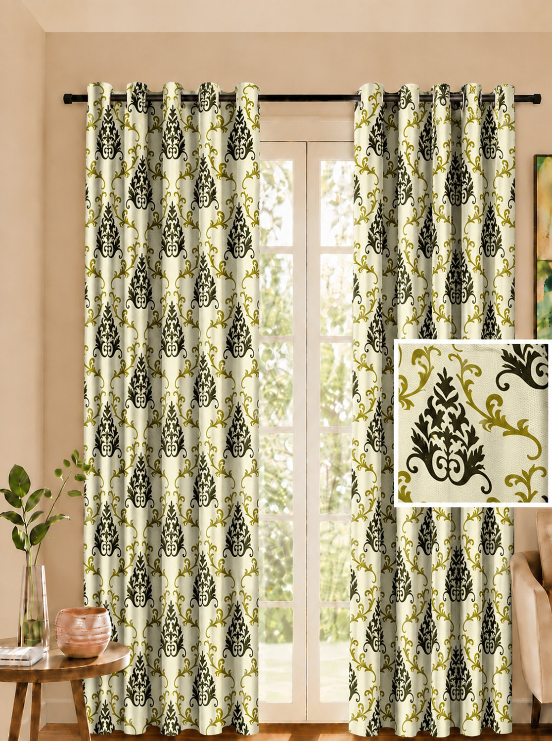 Image of Cortina 150 cm (5 ft) Window Polyester Semi Transparent Curtain (Pack Of 2)