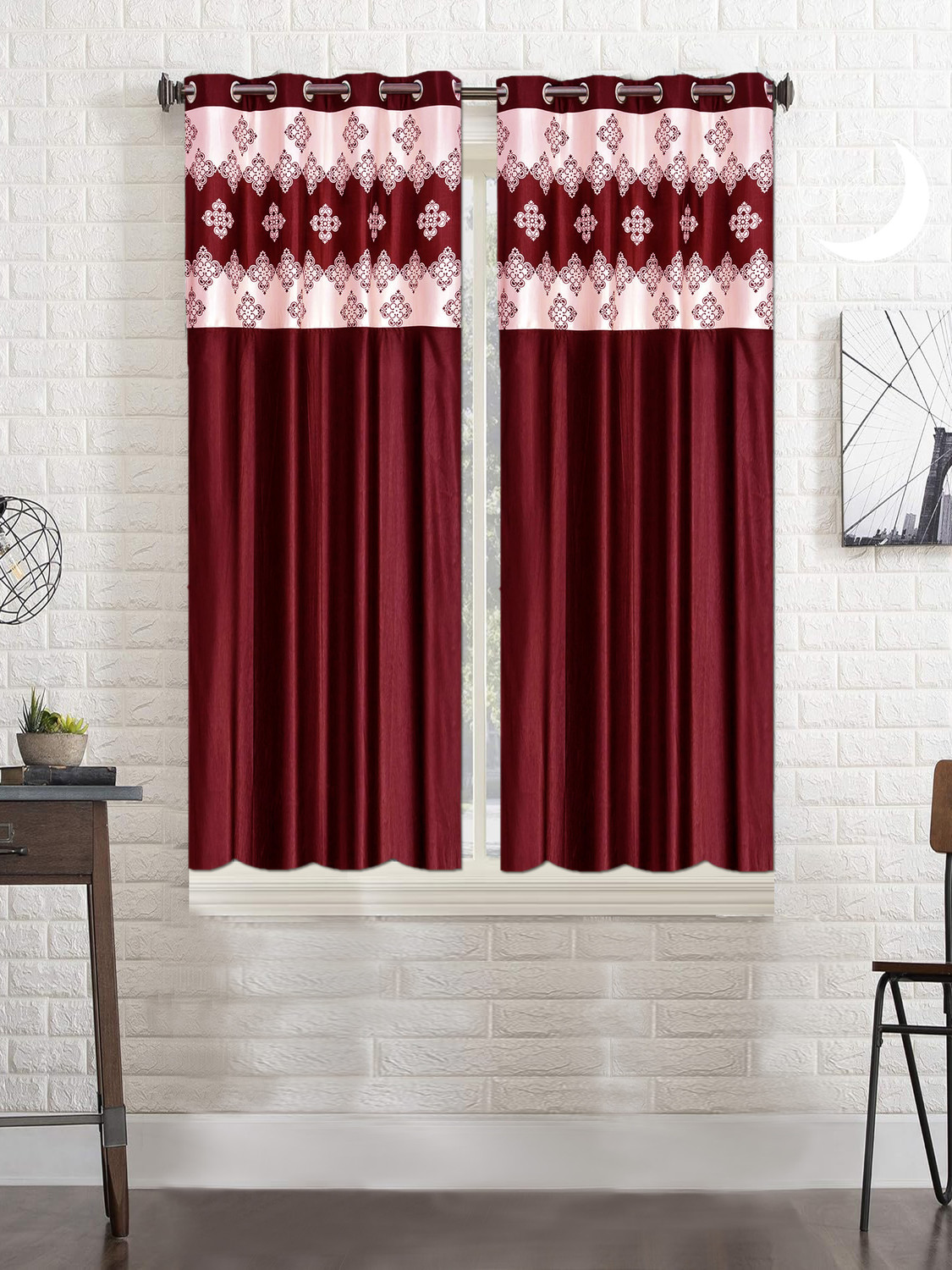 Image of Lunar Days 152 cm (5 ft) Window Polyester Room Darkening Curtain (Pack Of 4)