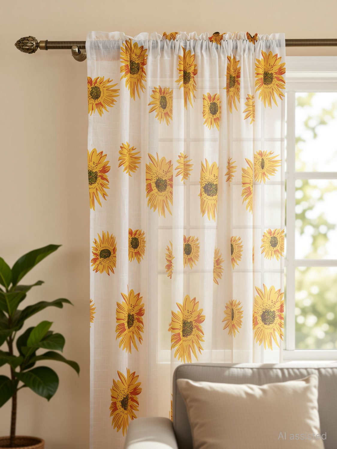 Image of HOMEMONDE 182 cm (6 ft) Window Cotton Transparent Curtain (Pack Of 2)