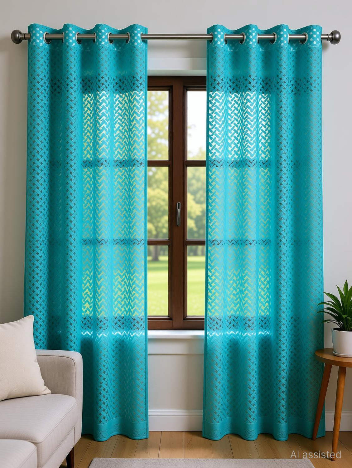 Image of Diara Homes 213 cm (7 ft) Door Net Transparent Curtain (Pack Of 2) (Aqua, Self Design)