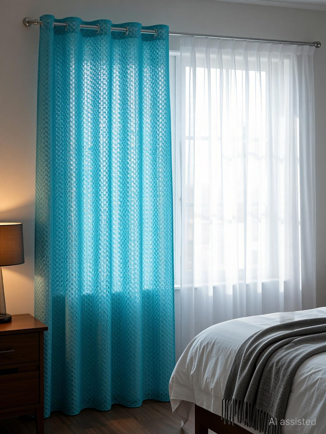 Image of Diara Homes 213 cm (7 ft) Door Net Transparent Curtain (Pack Of 2) (Aqua, Self Design)