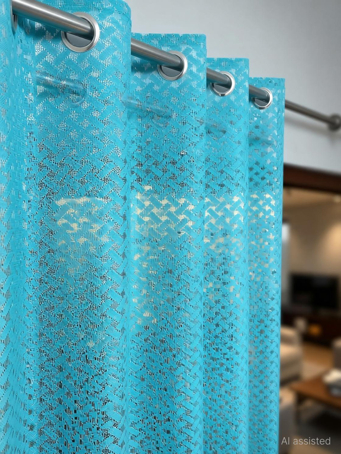 Image of Diara Homes 213 cm (7 ft) Door Net Transparent Curtain (Pack Of 2) (Aqua, Self Design)