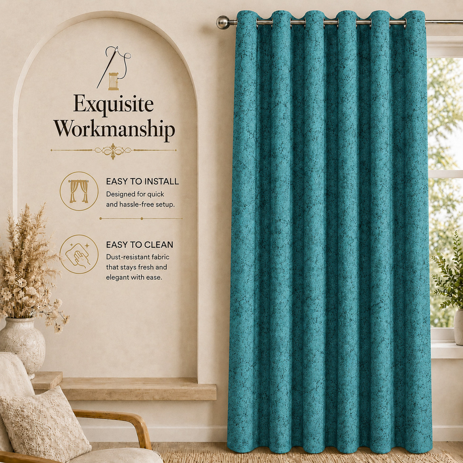 Image of Cortina 210 cm (7 ft) Door Velvet Blackout Curtain (Pack Of 2)